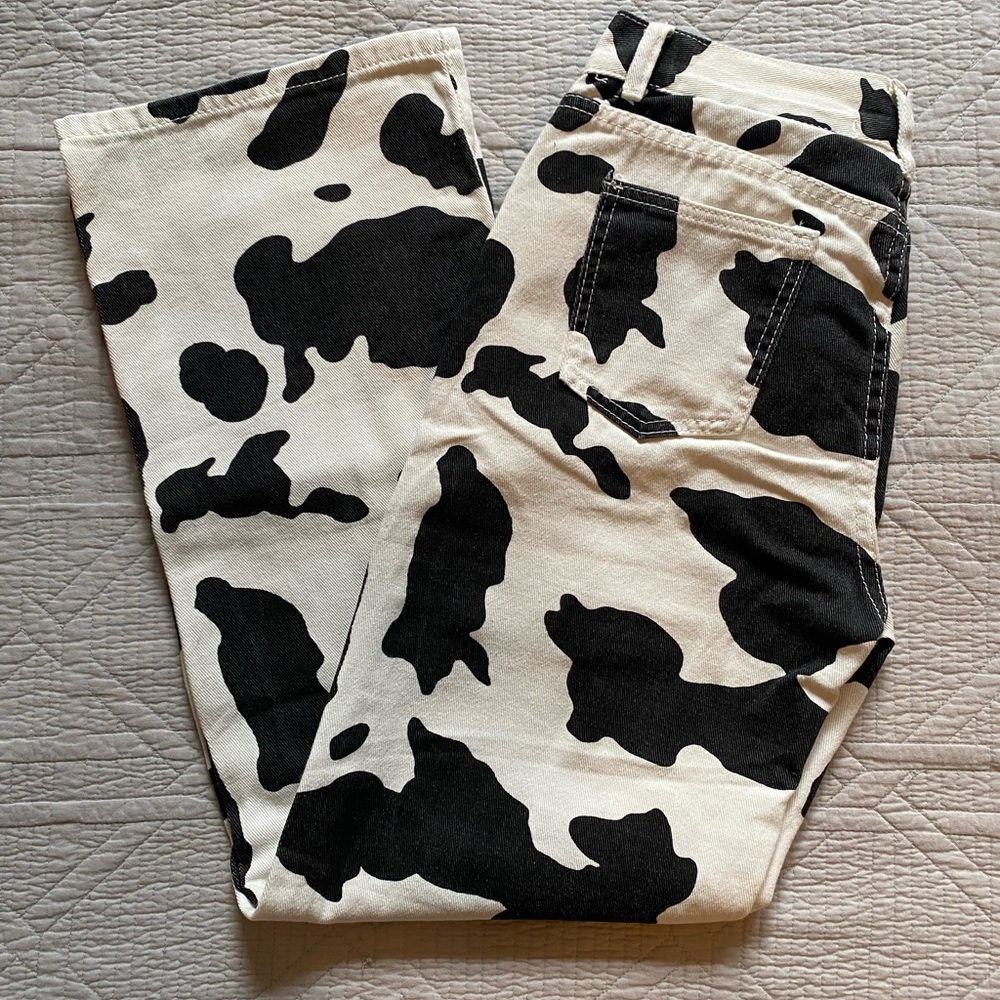 High waisted wide leg cow print pants